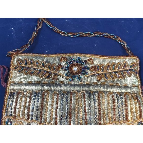 Vintage Beaded Fringe Mini Bag ~ Crossbody Colorful Small Purse with Strap - Picture 6 of 7